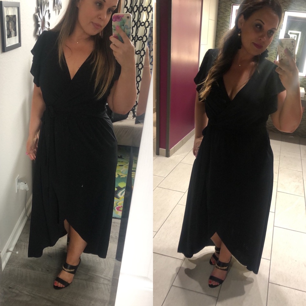 FAB’RIK Black Wrap Hi Lo Dress with Flutter Sleeves